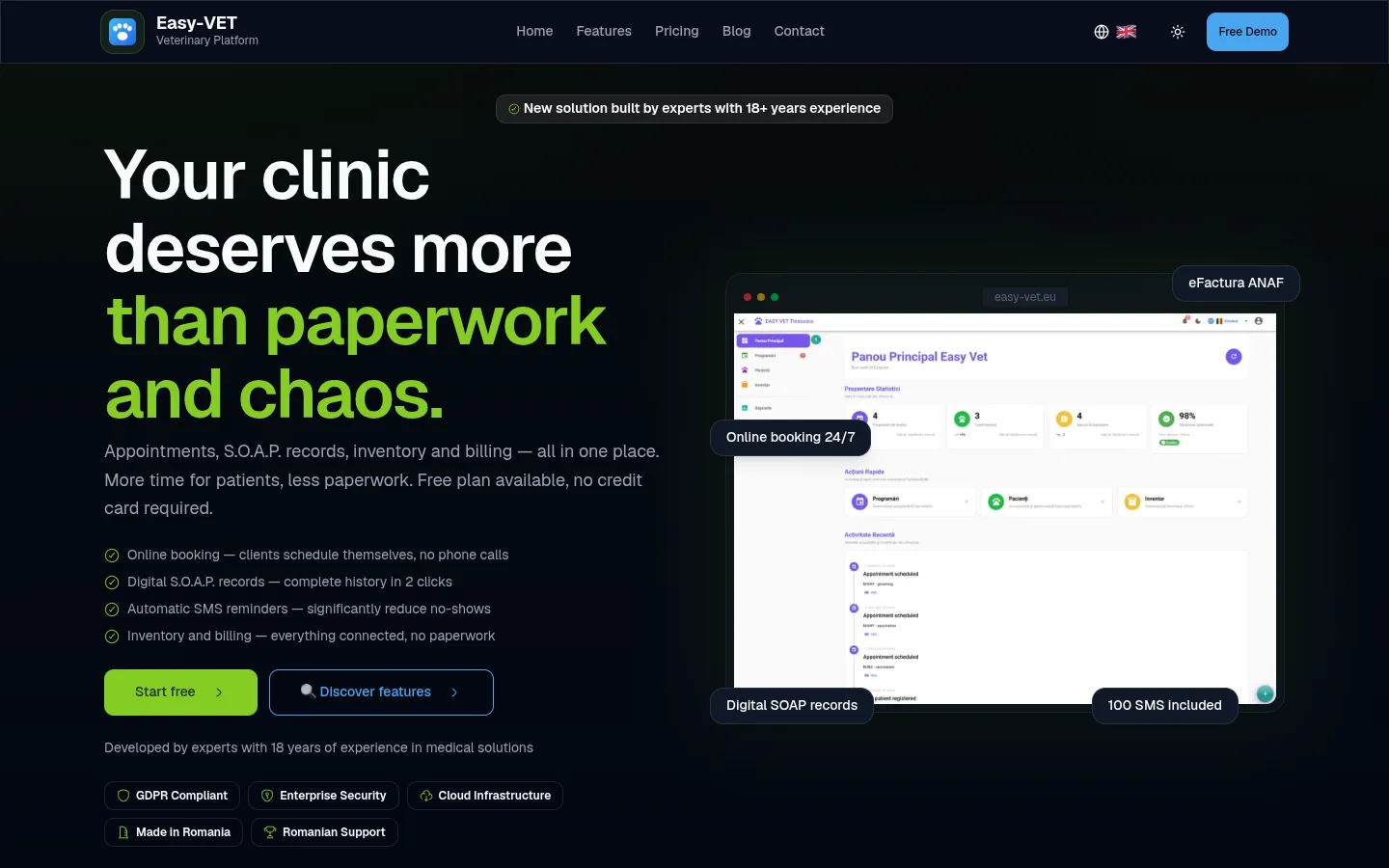 EasyVet — previzualizare homepage